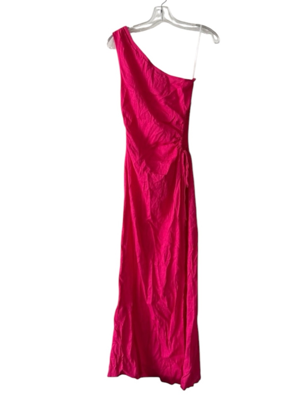 Hello Molly One-Shoulder Hot Pink Cotton Linen Maxi Dress 4 S